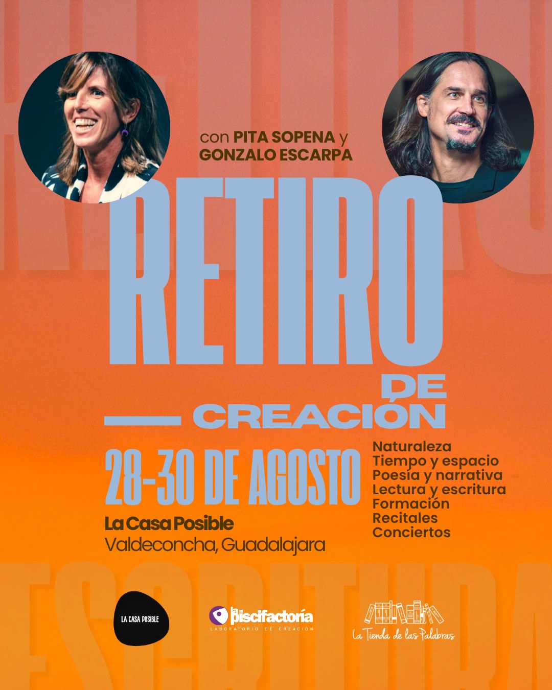 Cartel del retiro de creación con Pita Sopena y Gonzalo Escarpa